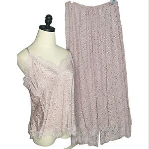 Victoria's Secret Lace Cami Wide Bottom Pajama Set Romantic Cottagecore Ditsy L